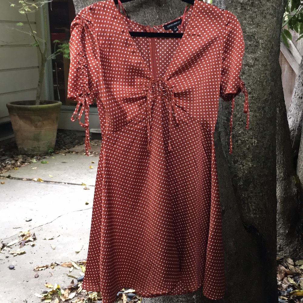 Burnt Orange and White Polka Dot Dress
